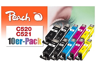 Peach, Peach 10er-Pack Tintenpatronen, kompatibel zu Canon PGI-520, CLI-521, Peach C520 10 Druckerpatronen XL (2*bk, bkph, c/m/y) ersetzt Canon PGI-520, CLI-521, 2934B007 für z.B. Canon Pixma MP 620, Canon Pixma MP 560