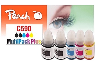 Peach, Peach Spar Pack Plus Tintenpatronen, kompatibel zu GI-590, Peach C590 5 Druckerpatronen (2*bk, c/m/y) ersetzt Canon GI-590 für z.B. Canon Pixma G 1500, Canon Pixma G 2500, Canon Pixma G 3500