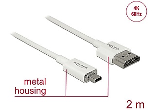 Delock, Delock Kabel 4K 60Hz HDMI - Micro-HDMI (HDMI-D), 2 m, Weiss, Delock Kabel 4K 60Hz HDMI - Micro-HDMI (HDMI-D), 2 m, Weiss