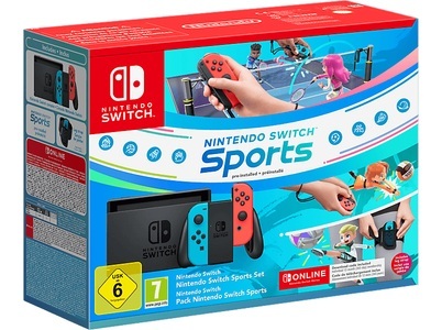Nintendo, Switch Neon-Rot/Neon-Blau , Spielkonsole, Switch?-Konsole neon-blau/neon-rot ? Nintendo Switch Sports-Set + Nintendo Switch Online 12-monatige Einzelmitgliedschaft Nintendo Switch HW