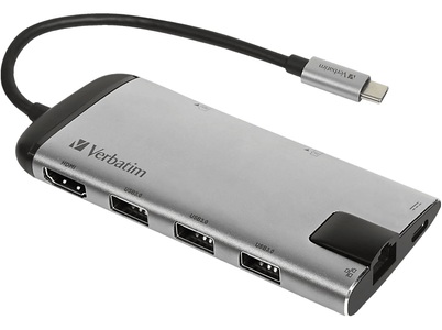 Verbatim, Verbatim 49142 - USB-C Adapter USB 3.1 GEN 1 USB 3.0 + HDMI + SDHC + MicroSD, VERBATIM 49142 8 in 1 USB-C Multiport Hub, Grau