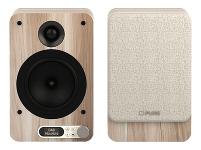 PURE Classic Active Lautsprecher mit HDMI und DAB+, Baumwollweiss/Eiche