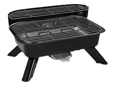 Princess, Princess 01.112252.01.001 Kombi Standgrill mit Windschutz, mit Standfuß, mit manueller Temperatureinstellung Schwarz, PRINCESS Hybrid barbecue 2IN1 Elektro-/Kohlegrill, Schwarz (2000 W)