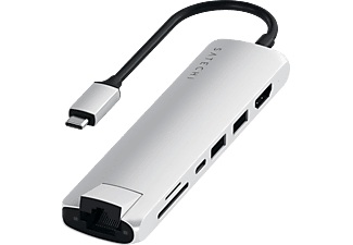 Apple, Satechi - USB C Multiport Adapter Slim Hub mit USB C (PD/60W) / 4K HDMI / 2x USB 3.0 / Gigabit Ethernet / SD & Micro SD Kartenlesegerät (ST-UCSMA3S) - Silber, Satechi Slim Multi-Port - Usb-C Adapter (Silber)