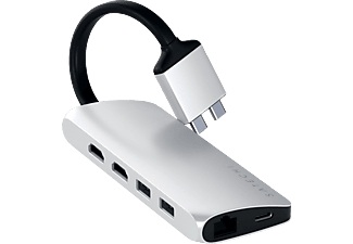 Apple, Satechi - Dual USB C Multiport Pro Hub mit USB C / 4K HDMI / 2x USB 3.0 Anschluss / Gigabit Ethernet / SD- Micro SD Kartenlesegerät (ST-TCDMMAS) - Silber, Satechi USB-C® Dockingstation ST-TCDMMASM
