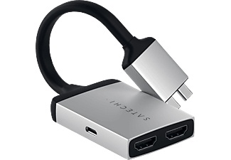 Apple,Huawei,Samsung, Satechi - USB C auf Dual 4K HDMI 60Hz Adapter Power Delivery (ST-TCDHAS) - Silber, Satechi ST-TCDHAS USB-C® / HDMI Adapter [2x USB-C® Stecker - 2x HDMI-Buchse] Silber, Schwarz 4K UHD 15.6 cm