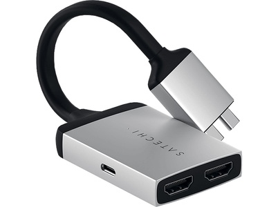 Apple,Huawei,Samsung, Satechi - USB C auf Dual 4K HDMI 60Hz Adapter Power Delivery (ST-TCDHAS) - Silber, Satechi ST-TCDHAS USB-C® / HDMI Adapter [2x USB-C® Stecker - 2x HDMI-Buchse] Silber, Schwarz 4K UHD 15.6 cm