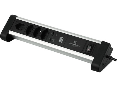 Schoenenberger, SCHOENENBERGER 835.4AL - Steckdosenleiste (Silber/Schwarz), Schönenberger Tischsteckdosenleiste Alu-Office-Line 4 × T13 USB-C/A