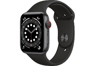 Apple, APPLE Watch Series 6 (GPS + Cellular) 44 mm - Smartwatch (140 - 220 mm, Fluorelastomer, Space Grau/Schwarz), 