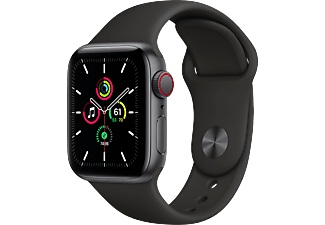 Apple, APPLE Watch SE (GPS + Cellular) 40 mm - Smartwatch (130 - 200 mm, Fluorelastomer, Space Grau/Schwarz), Watch SE, Cellular