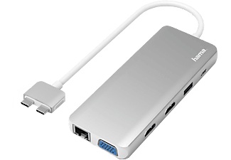 HAMA, HAMA 200133 - USB-C Multiport-Adapter (Silber/Weiß), hama 00200133 USB-C-Hub, Connect2Mac, Multiport für Apple MacBook Air & Pro, 12 Ports