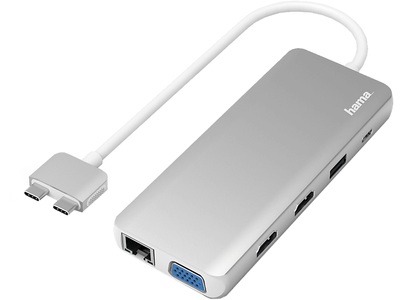 HAMA, HAMA 200133 - USB-C Multiport-Adapter (Silber/Weiß), hama 00200133 USB-C-Hub, Connect2Mac, Multiport für Apple MacBook Air & Pro, 12 Ports