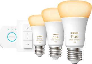 Philips HUE, Philips Hue White Ambiance E27 3er Starter-Kit, Philips Hue Lampen Starter Kit A60 White Ambiance E27 8W - 3 Stück LED-Lampe ? LED/Leuchtmittel/Glühbirne