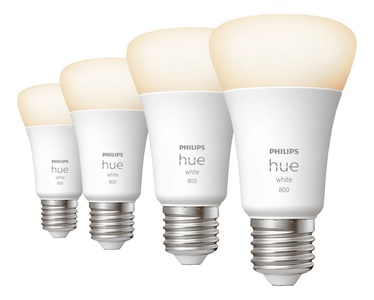 Philips HUE, Philips Hue White 9W E27 LED-Lampe, 4er Packung, Philips Hue White E27 4x800lm 60W