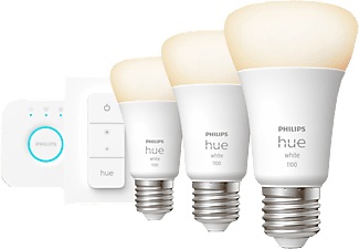 Philips HUE, Philips Hue White 9,5 W E27 3er Starter-Kit, Philips Hue White E27 Starter Set inkl. DimmerSwitch 3x1050lm 75W