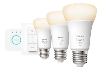 Philips HUE, Philips Hue White 9,5 W E27 3er Starter-Kit, PHILIPS HUE Starter-Kit - Beleuchtungsset (Weiss)