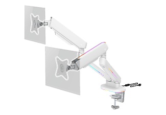 Deltaco, DELTACO GAM-135 - Doppelter Monitorarm (Weiss), 