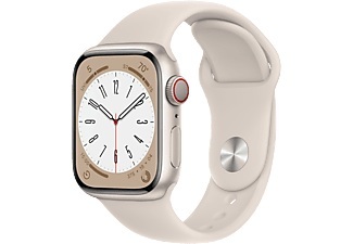 Apple, APPLE Watch Series 8 (GPS + Cellular) 41 mm - Smartwatch (Regular 130 - 200 mm, Fluorelastomer, Starlight Aluminum/Starlight), Apple Watch Series 8 GPS + Cell 41mm Aluminiumgehäuse Sport Band