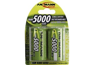 Ansmann, NiMH Mono D Akku mit 5000 mAh und maxE Technologie - 2 Stück, Ansmann NiMH Akku maxE, ready2use Mono D, 5000mAh, R20, 2er-Pack