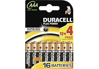 Duracell, Duracell Plus Power MN2400 / AAA / LR03 12+4 Stück Batterien, Batterien Micro AAA Plus Power Vorteils-Set 12 + 4 Stück gratis