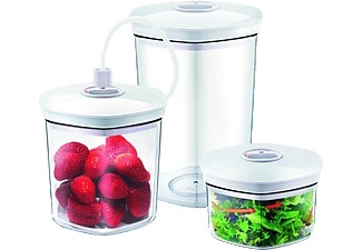 Caso, Caso Vakuumbehälter SET White - Vakuumier-Behälter-Set (Transparent/Weiß), Caso Vakuum Behälter 3 teilig 70x180mm Zubehör