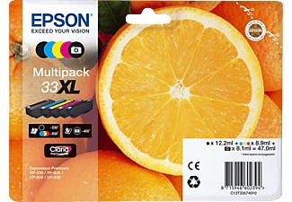 Epson, Epson 33Xl Claria Premium Multipack CMYBK/PhBK Tintenpatrone, Epson 33XL Original Tintenpatrone C13T33574011 Farbe 4 Stück Multipack