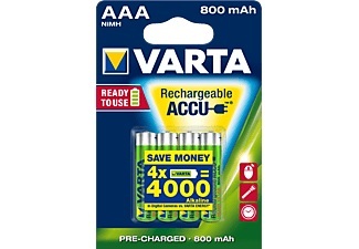 Varta, Varta Longlife - Wiederaufladbare AAA Batterie (Grün/Silber), VARTA 4er-Set NiMH-Micro-Akku RECHARGE ACCU Power 800 mAh, AAA, HR03