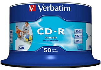 Verbatim, Verbatim Cd-R 700 MB Inkjet Printable Rohlinge, Verbatim CD-R, 700MB, 80MIN, 52x, fullprint o.L., 43438, (50er Spindel)