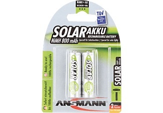 Ansmann, Solar NiMH Mignon (AA) Akku mit 800 mAh und maxE Technologie - 2 Stü, Ansmann NiMH-Akku, Mignon Solar maxE AA 800 mAh, vorgeladen 2er-Pack