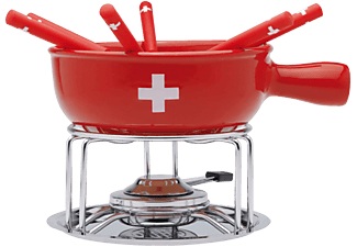 undefined, Käsefondue-Set ''CH-Kreuz'', Nouvel Käsefondue-Set Schweizer Kreuz aus Keramik, 9-teilig