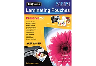 Fellowes, Fellowes 5401802 - Laminierfolientasche (Glänzend Transparent), Fellowes Laminierfolie A4, 250 µm, 100 Stück, Glänzend