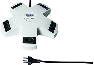STEFFEN, Steffen Steba Star - Steckdosenleiste (Hellgrau/Schwarz), Steckdosenleiste Star 5x Typ 13 Schwarz | 3 m | 2 × USB