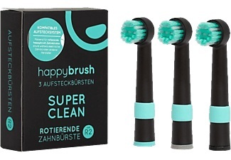 HAPPYBRUSH, Happybrush Rotierend R2 - Aufsteckbürsten (Schwarz/Blau), happybrush Zahnbürstenkopf R2 3 Stück