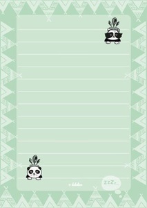undefined, Briefpapier-Set für Kinder, Panda-Indianer, Liniertes Briefpapier-Set für Kinder: Tiere (Panda + Waschbär, für Mädchen und Jungen, grün)