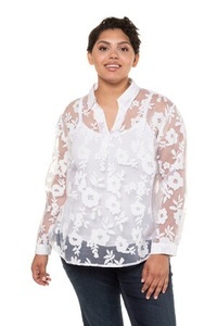 Ulla Popken, Große Größen transparente Damen (Größe 58 60, weiß) | Ulla Popken Langarmblusen | Polyester, 