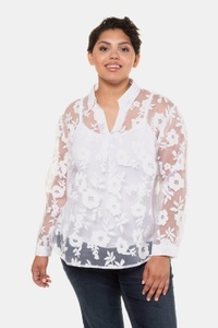 Ulla Popken, Große Größen transparente Damen (Größe 58 60, weiß) | Ulla Popken Langarmblusen | Polyester, 