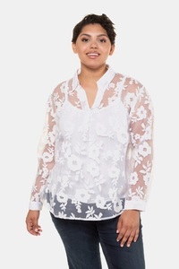 Ulla Popken, Große Größen transparente Damen (Größe 58 60, weiß) | Ulla Popken Langarmblusen | Polyester, 