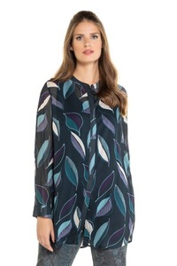 Ulla Popken, Große Größen Chiffon-Longbluse Damen (Größe 46 48, dunkelpetrol) | Ulla Popken Langarmblusen | Viskose, 