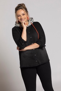 Ulla Popken, Grosse Grössen Jeanshemd, Damen, schwarz, Größe: 42/44, Baumwolle/Polyester/Elasthan, Ulla Popken, 