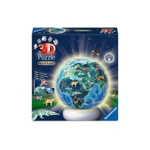 Ravensburger - Puzzle-Ball Nachtlicht Erde mit Tiermotiven, 72 Teile, Multicolor