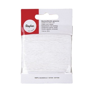 Rayher, Baumwollkordel, gewachst, 1mm, SB-Karte 20 m, Baumwollkordel gewachst weiss 20m