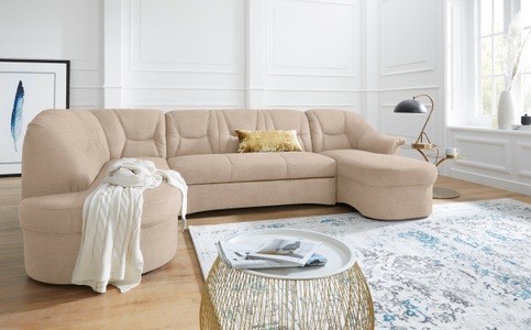 DOMO collection, DOMO collection Wohnlandschaft »Sarafina«, wahlweise mit Bettfunktion, optional mit Federkern, DOMO collection Wohnlandschaft »Sarafina, zeitlos und komfortabel, optional mit Federkern, U-Form« wahlweise mit Bettfunktion