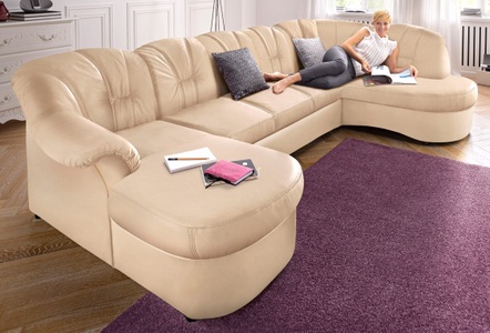 DOMO collection, DOMO collection Wohnlandschaft, DOMO collection Wohnlandschaft »Flores auch in Leder-Bezug, B/T/H: 293/180/86 cm, U-Form« wahlw. mit Bettfunktion, wahlw. mit Federkern, Unser Dauertiefpreis
