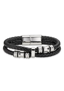 Bruno Banani, Bruno Banani Lederarmband »B4045B/20/00/21«, Bruno Banani Lederarmband »Schmuck Geschenk Armkette Axt Lederband breit Silberfarben«