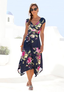 BEACHTIME, Beachtime Strandkleid, Beachtime Sommerkleid, mit Zipfelsaum und Schleife in der Taille, Jerseykleid, Strandkleid