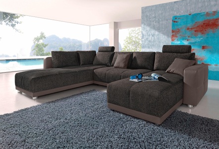 PLACES OF STYLE, Places of Style Wohnlandschaft, mit Federkern, Bettfunktion und Bettkasten, inklusive 2 Kopfstützen, frei im Raum stellbar, Jockenhöfer Gruppe Wohnlandschaft Orlando, mit Bettfunktion und Bettkasten, inklusive 2 Kopfstützen