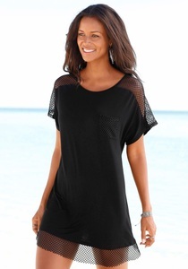 S.OLIVER BEACHWEAR, s.Oliver Beachwear Longshirt, s.Oliver Longshirt, mit Mesheinsätzen, Shirtkleid, Strandkleid, lockere Passform