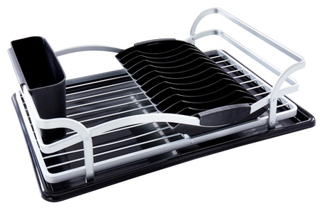 Wenko, Wenko - Geschirrabtropfer Alu, Geschirr Abtropfgestell, WENKO Geschirrständer »Modell Alu«, Geschirrabtropfer aus Aluminium & Kunststoff, abnehmbarer Besteckkorb