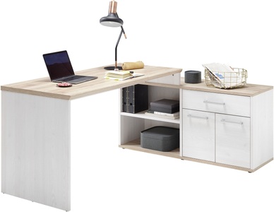 MID.YOU, MID.YOU Eckschreibtisch 177/130/76 cm in weiss, eichefarben , Romance , Kunststoff , 130x76 cm , Dekorfolie,Nachbildung , 000887032304, MID.YOU Eckschreibtisch 177/130/76 cm in weiss, eichefarben , Romance , Kunststoff , 130x76 cm , Dekorfolie,Nachbildung , 000887032304