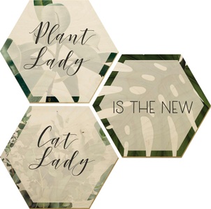 undefined, Alu-Dibond-Druck (Set), Wall-Art Holzbild »Plantlady is the new Catlady«, Schriftzug, (Set, Dekoratives Bild), Holzposter Collage